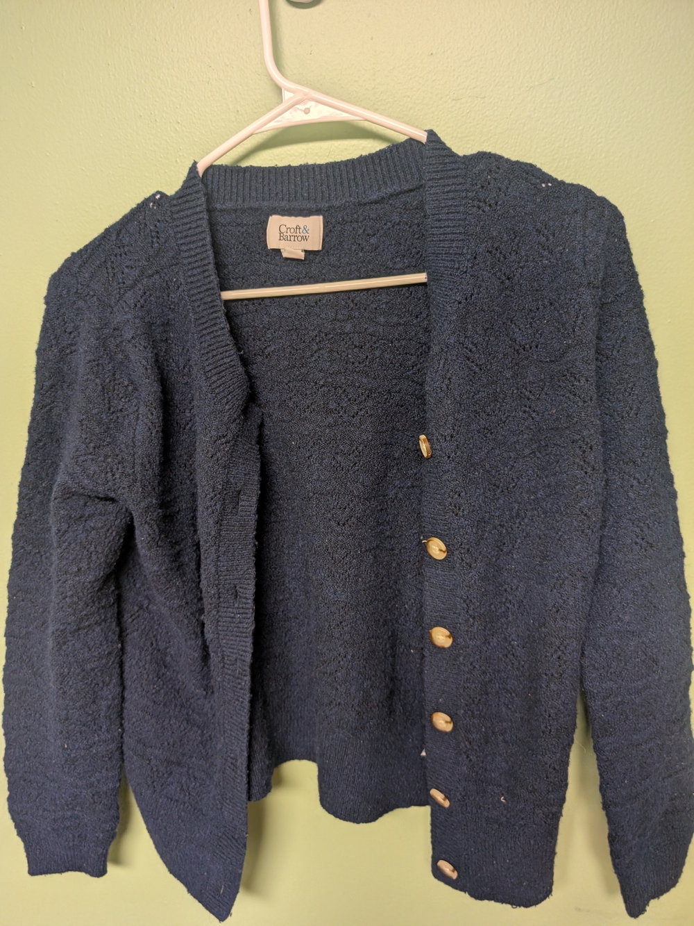 croft & barrow Navy Textured Button-Front Cardigan